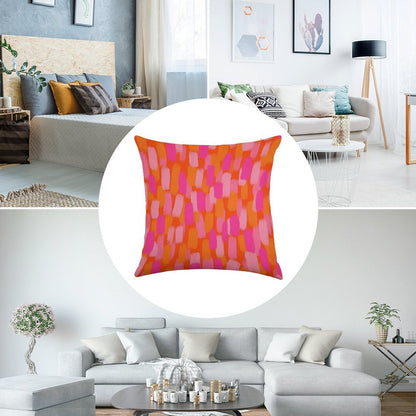 Abstract, Pink And Orange, Paint Brush Effect Linen Throw Pillow Cover