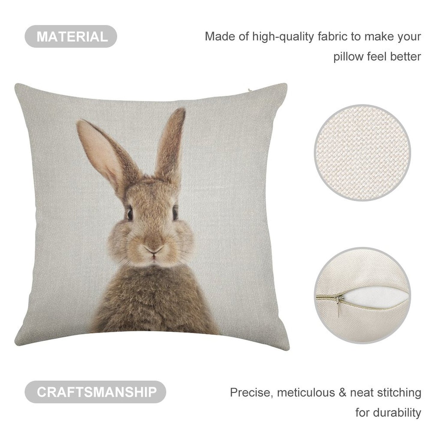 Rabbit - Colorful Linen Throw Pillow Cover