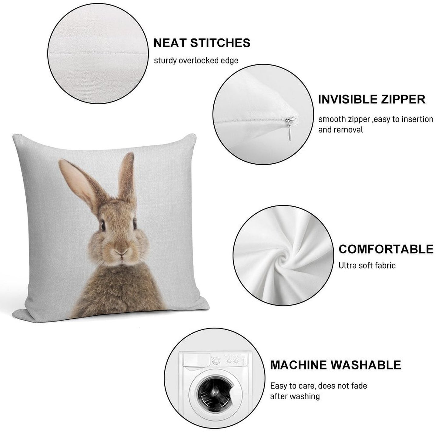 Rabbit - Colorful Soft Shrink-Resistant Throw Pillow