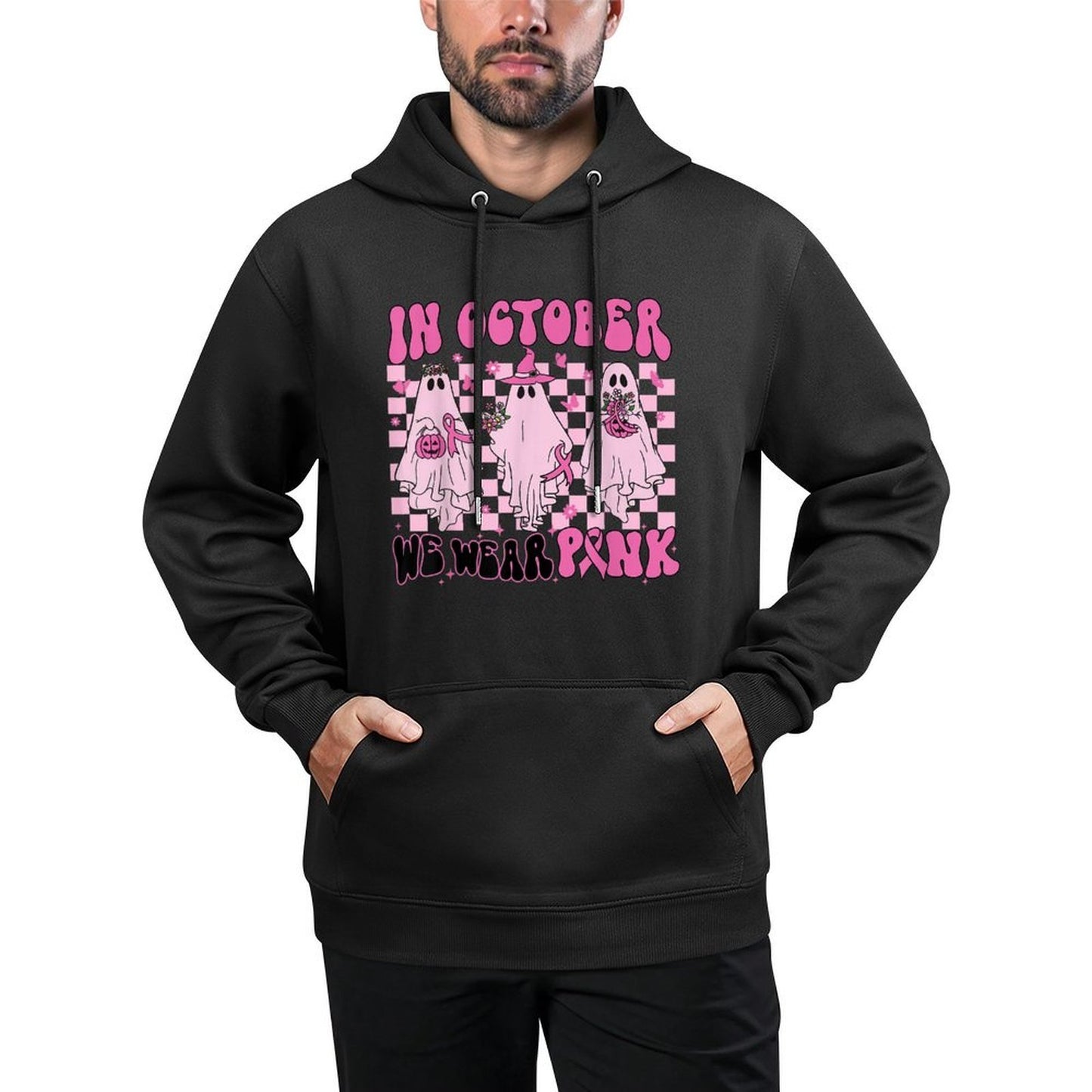 In October We Wear Pink Ghost Breast Cancer Halloween Party Moisture-Wicking Hoodie