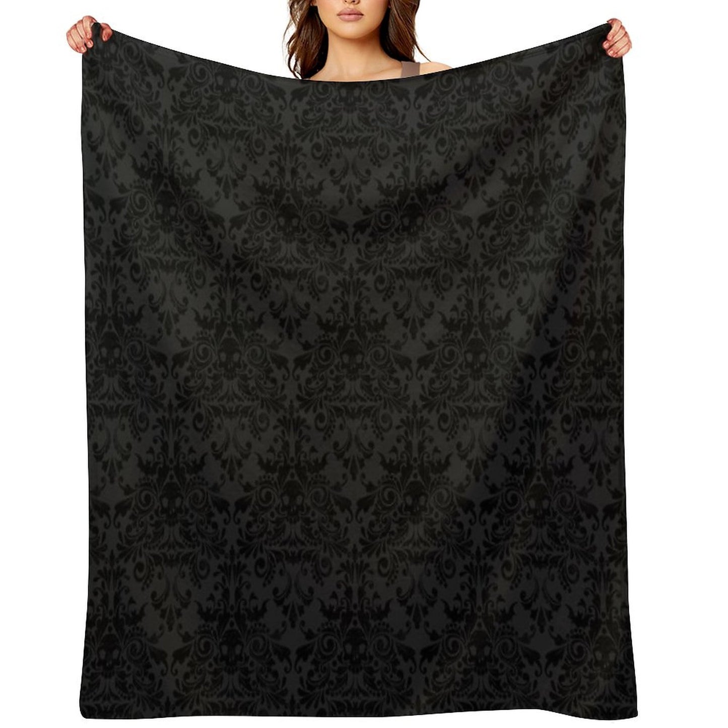 Skull Damask Pattern - Grey Throw Blanket