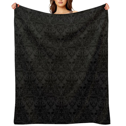 Skull Damask Pattern - Grey Throw Blanket