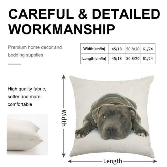 Blue Staffordshire Bull Terrier Super Cute Puppy Eyes Linen Throw Pillow Cover