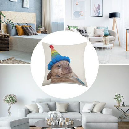Birthday Mouse Linen Throw Pillow Cover