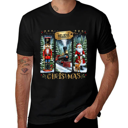 Believe In The Magic of Christmas Train Nutcracker Santa  Polyester Blend T-Shirt