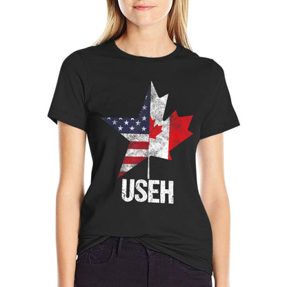 Half Canadian American USEH Canada USA Flag United States T-Shirt