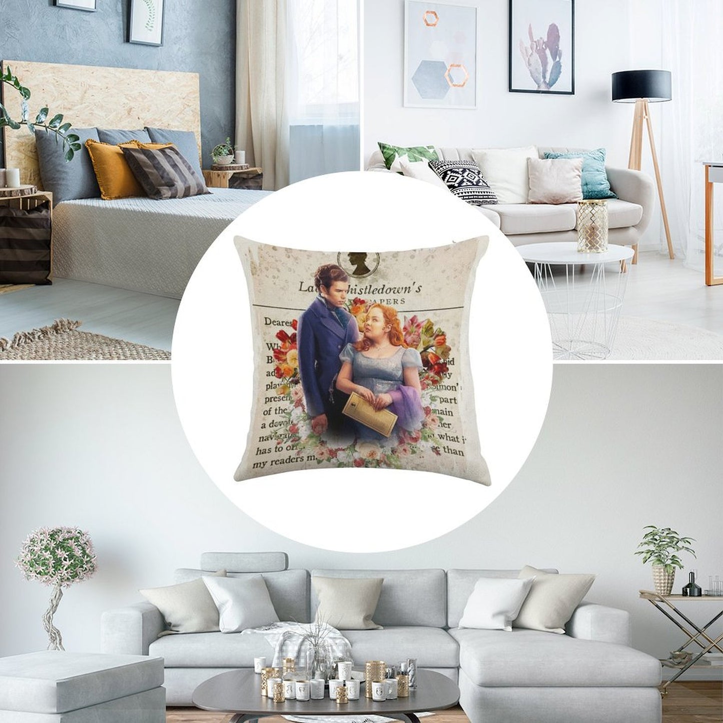 Colin Bridgerton & Penelope Featherington Lady Whistledown Society Papers Netflix Linen Throw Pillow Cover