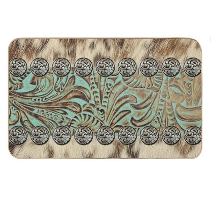 Rustic Brown Beige Teal Western Country Cowboy Fashion Bath Mat