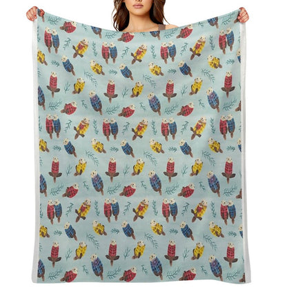 Sea Otters Wearing Plaid Throw Blanket