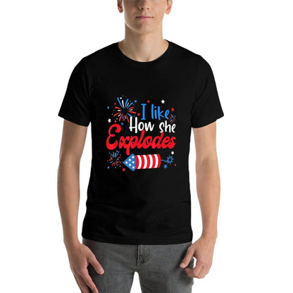 I Like How She Explodes Fireworks Funny Couple 4th Of July  Heathered Texture T-Shirt