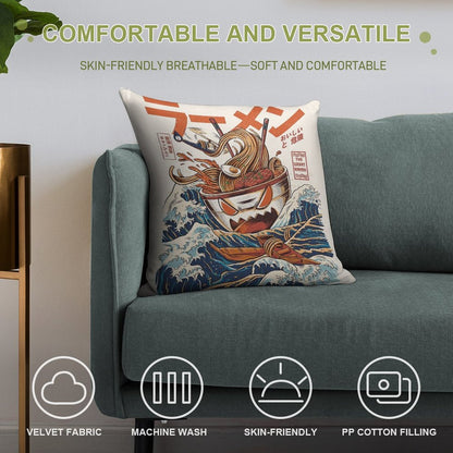 The Great Ramen Off Kanagawa Soft Shrink-Resistant Throw Pillow