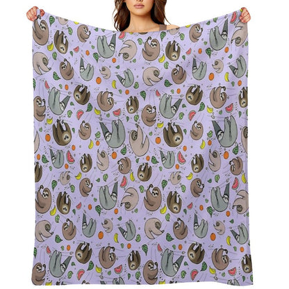 Sloths in Purple Throw Blanket