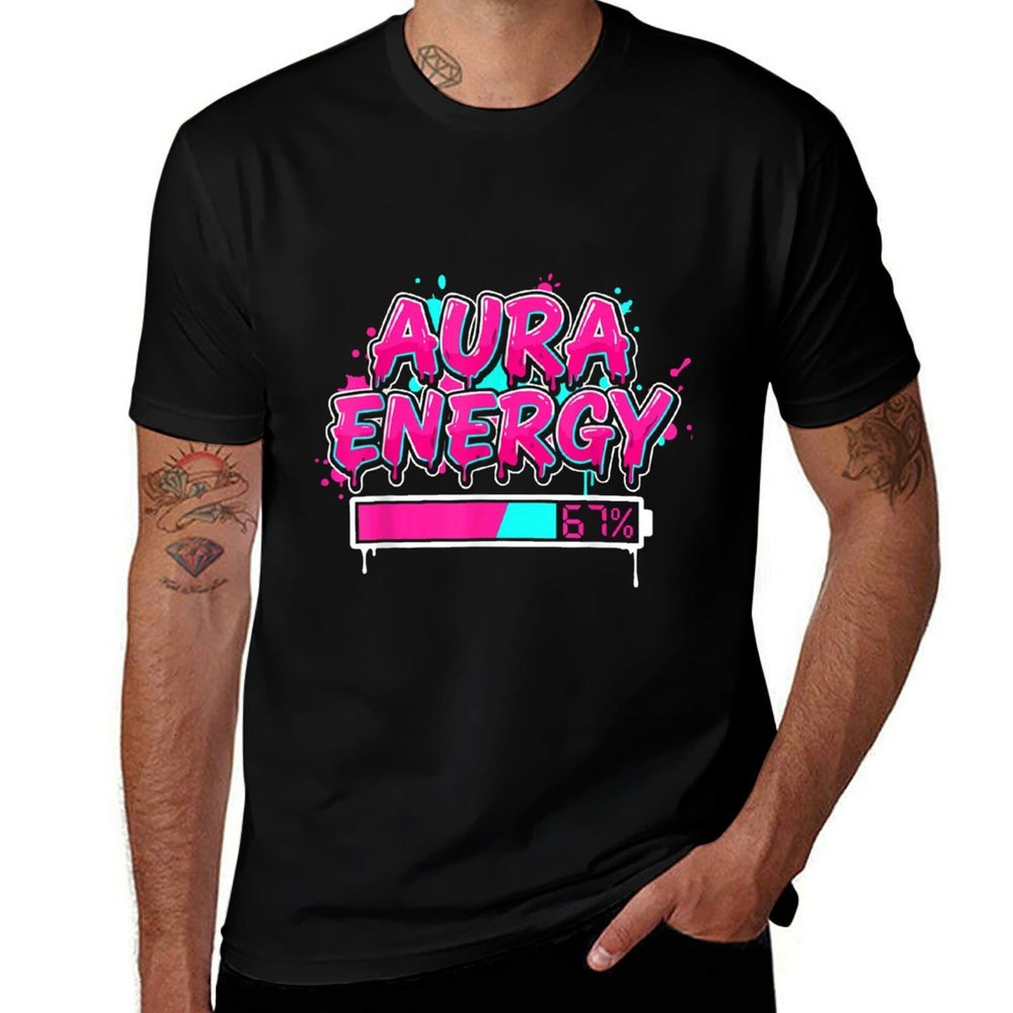 Aura Energy 67 Six Seven Drip Funny Gen Alpha  Rolled Sleeves T-Shirt