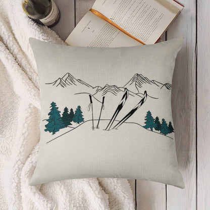 Ski You Later Winter Sports Scene Linen Throw Pillow Cover