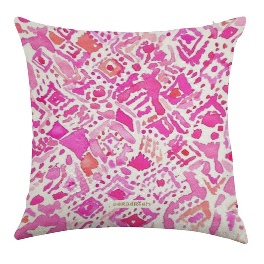 Cute Geometric Pink Linen Throw Pillow Cover
