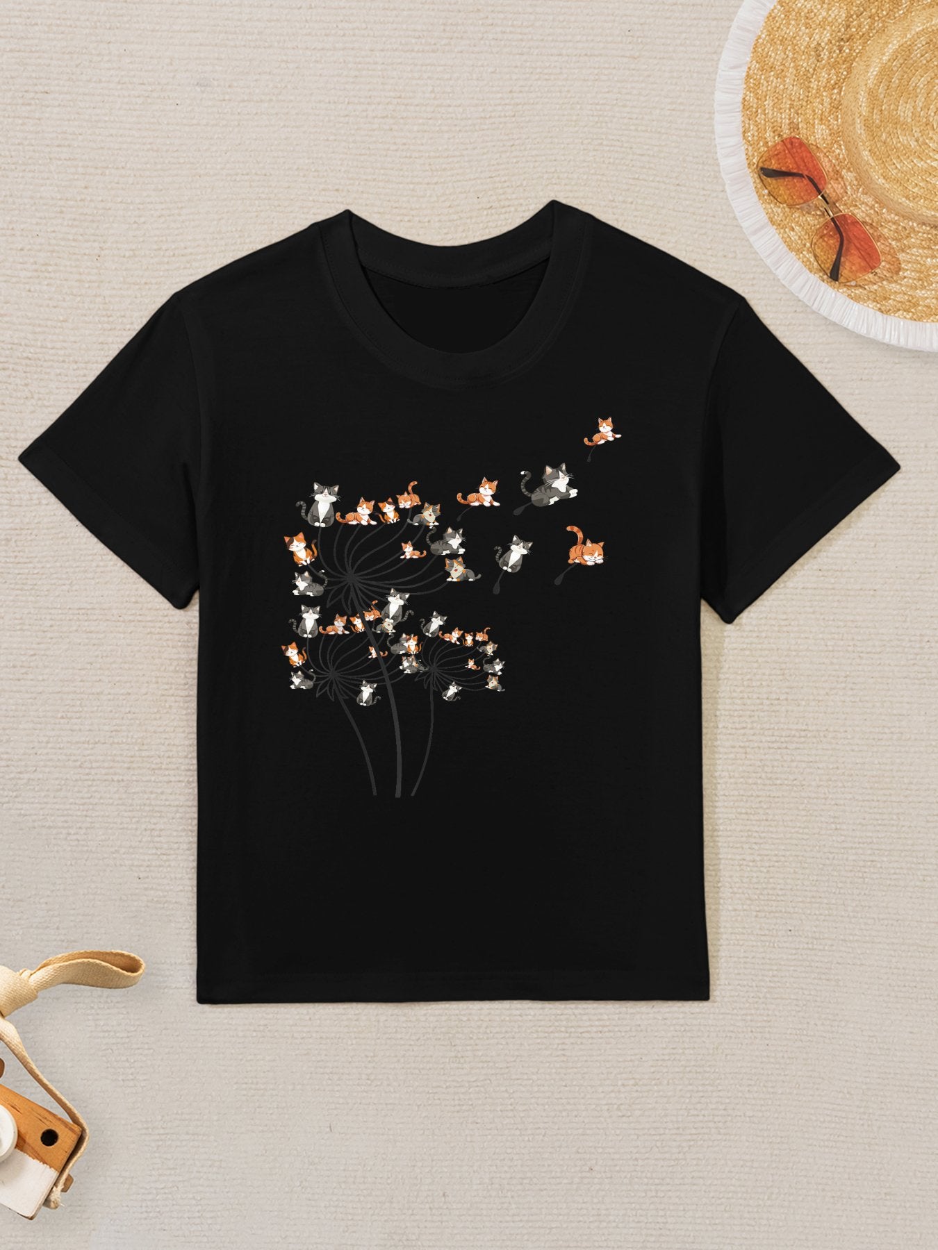 Cat Cats For Women Girls Cute Dandelion Kids T-Shirt