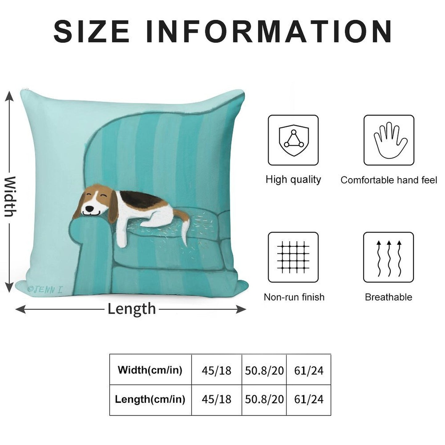 Happy Couch Dog  Cute Beagle Soft Washable Throw Pillow