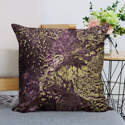 Two Purple Leaves in Melted Gold Linen Throw Pillow Cover