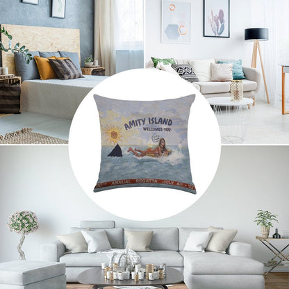 Welcome To Amity Island Linen Throw Pillow Cover