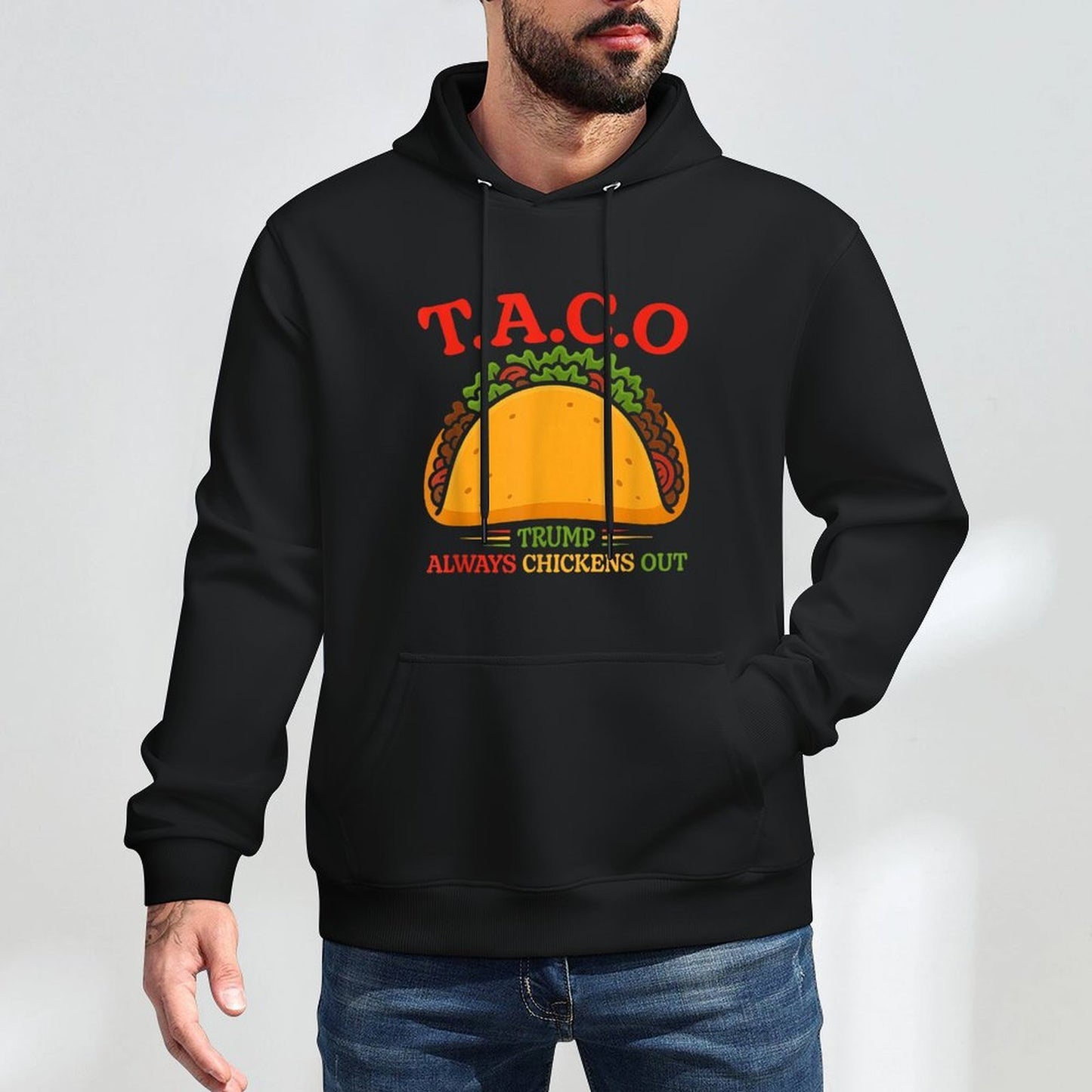Taco Trump Always Chickens Out Funny Kangaroo Pocket Hoodie