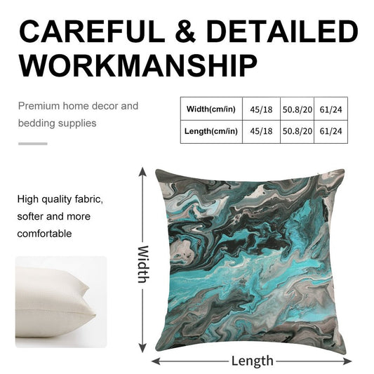 Turquoise Vein Marble Linen Throw Pillow Cover