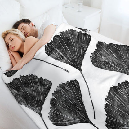 Ginkgo Biloba, Lino Cut Nature Inspired Leaf Pattern Throw Blanket