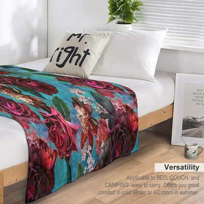 Turquoise Vintage Summer Roses Botanical Garden NightGarden Throw Blanket