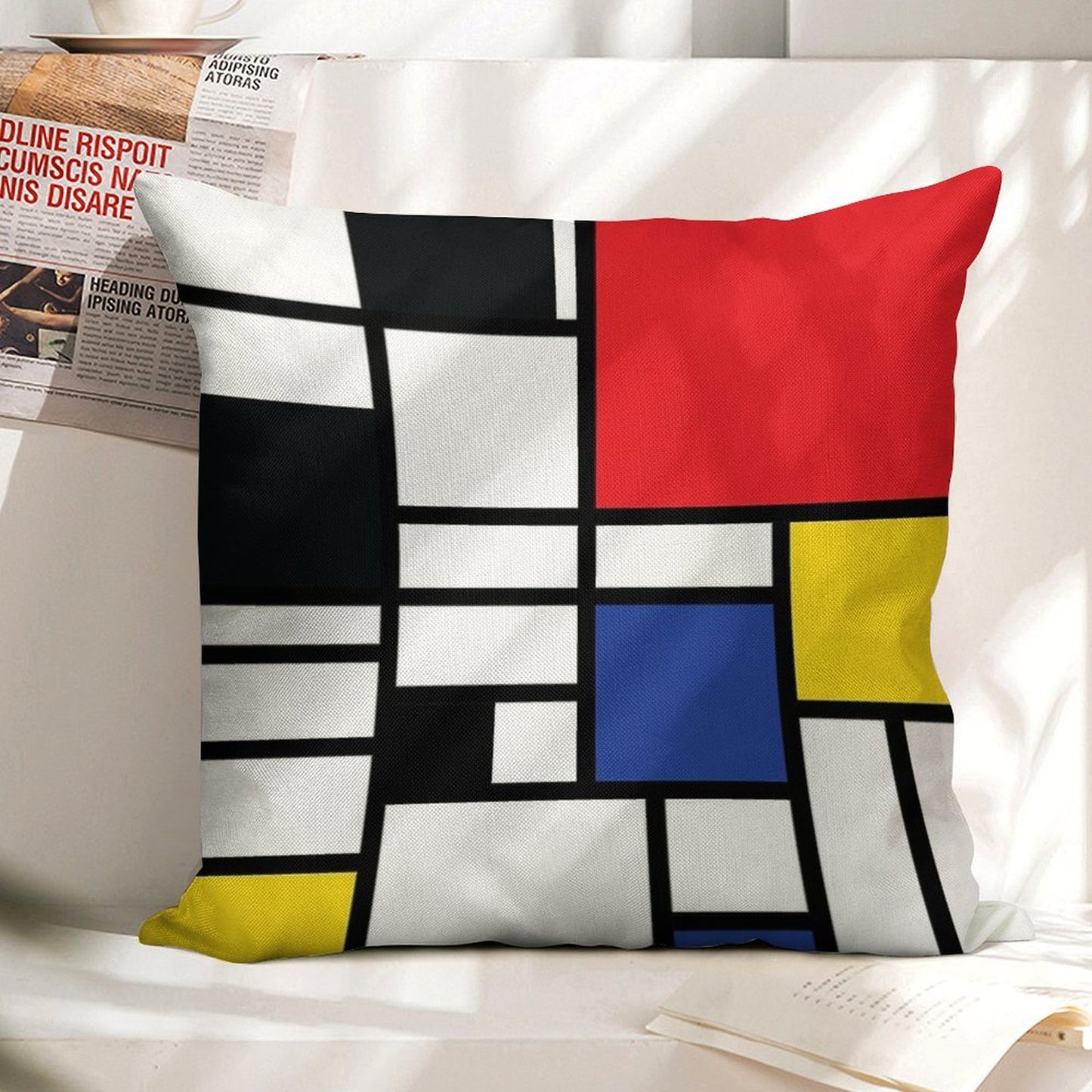 De Stijl #1 Linen Throw Pillow Cover