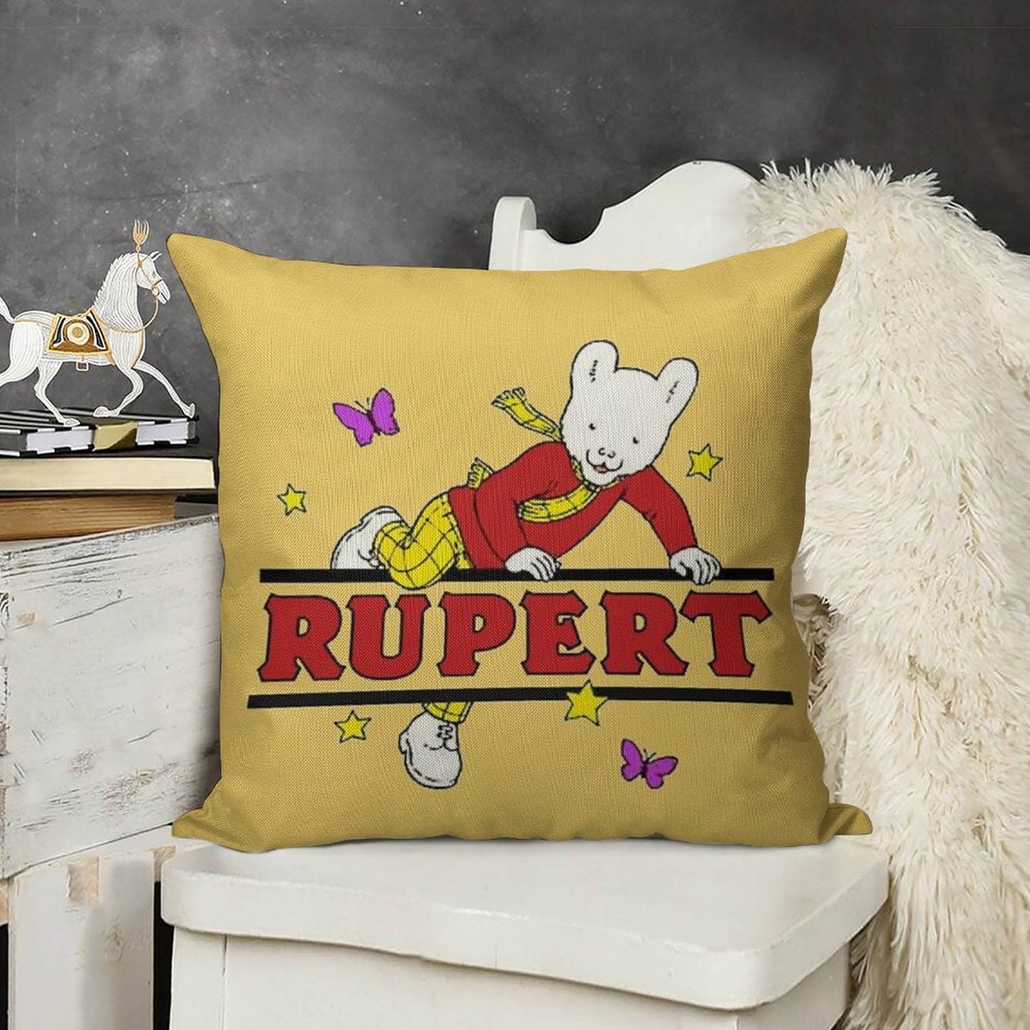 Rupert Bear Linen Throw Pillow Cover