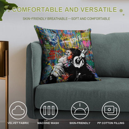 Monkey Thinker - Banksy Urban Contemporary Colorful Street Art -  DJ Chimp Soft Easy Maintenance Throw Pillow