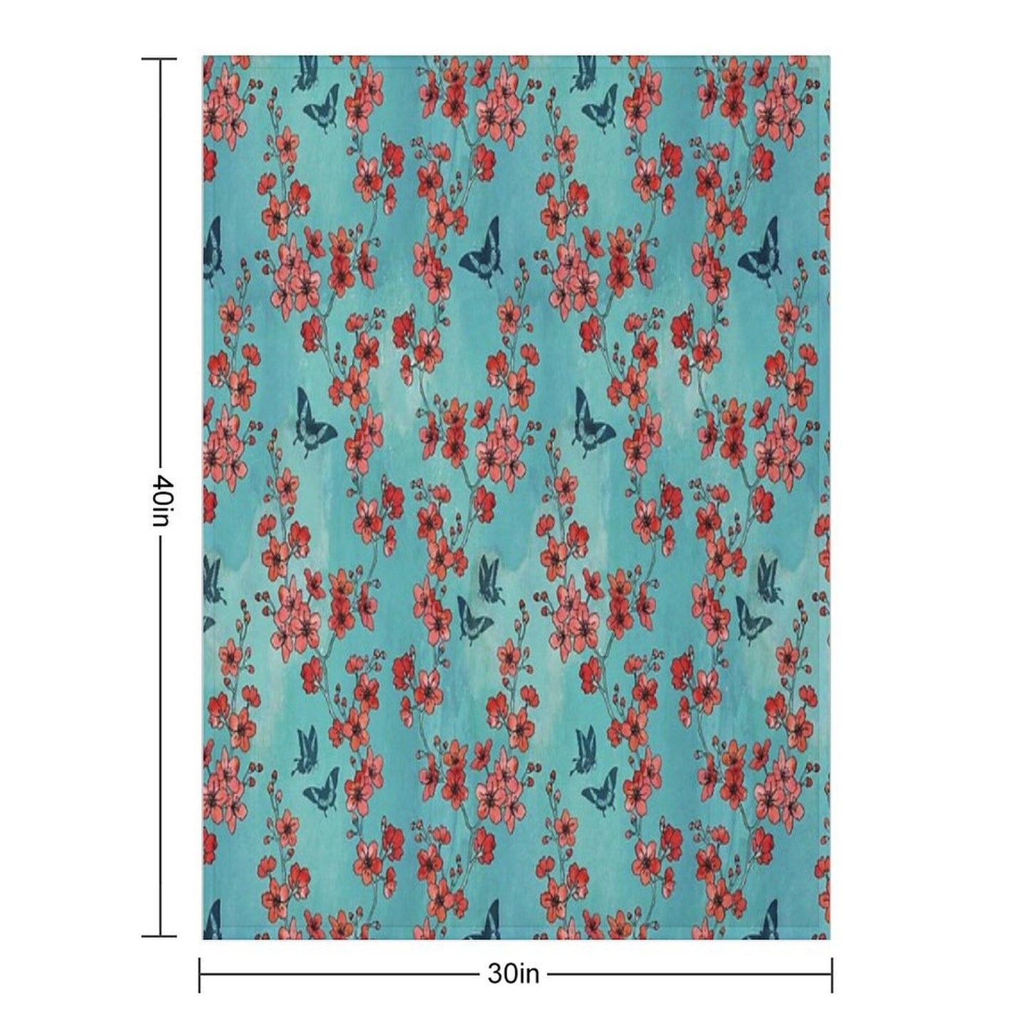 Sakura Butterflies in Turquoise Throw Blanket