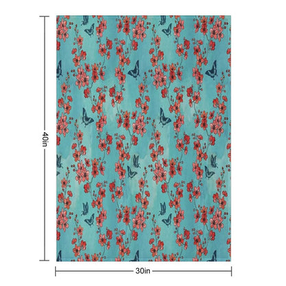 Sakura Butterflies in Turquoise Throw Blanket