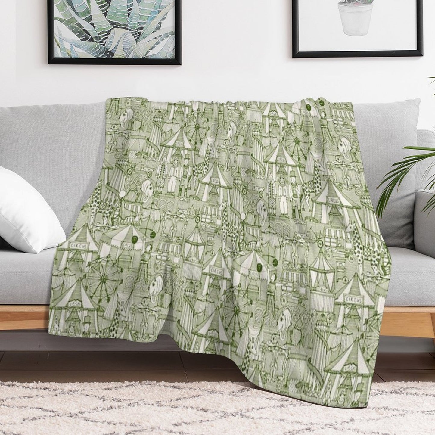 Retro Circus Green Ivory Throw Blanket