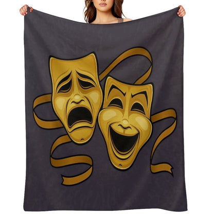 Gold Comedy And Tragedy Theater Masks Throw Blanket