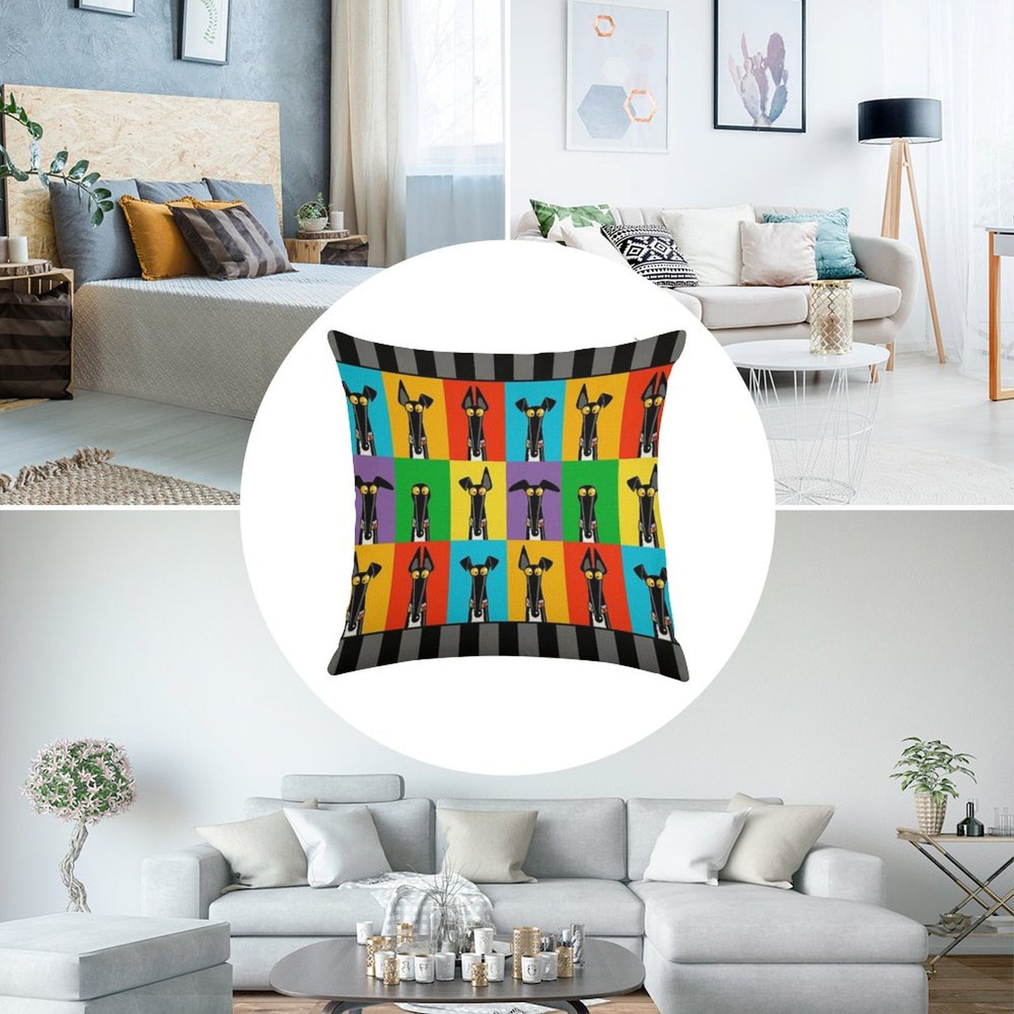 Greyhound Semaphore with Border Linen Throw Pillow Cover