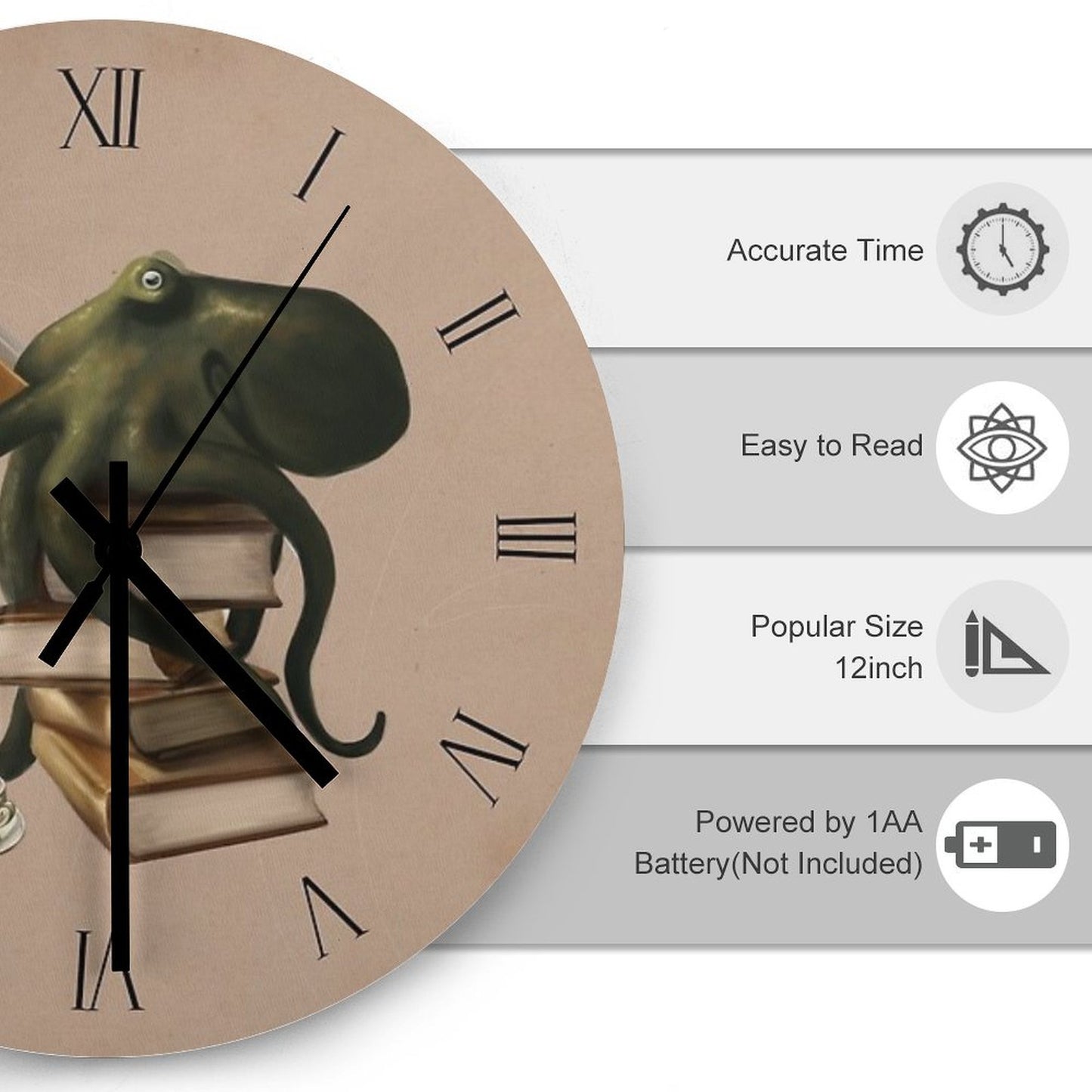 Well-Read Octopus Wall Clock