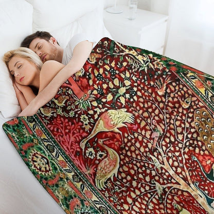Antique Persian Rug Bird Tree Flowers Ca. 1600 Print Throw Blanket