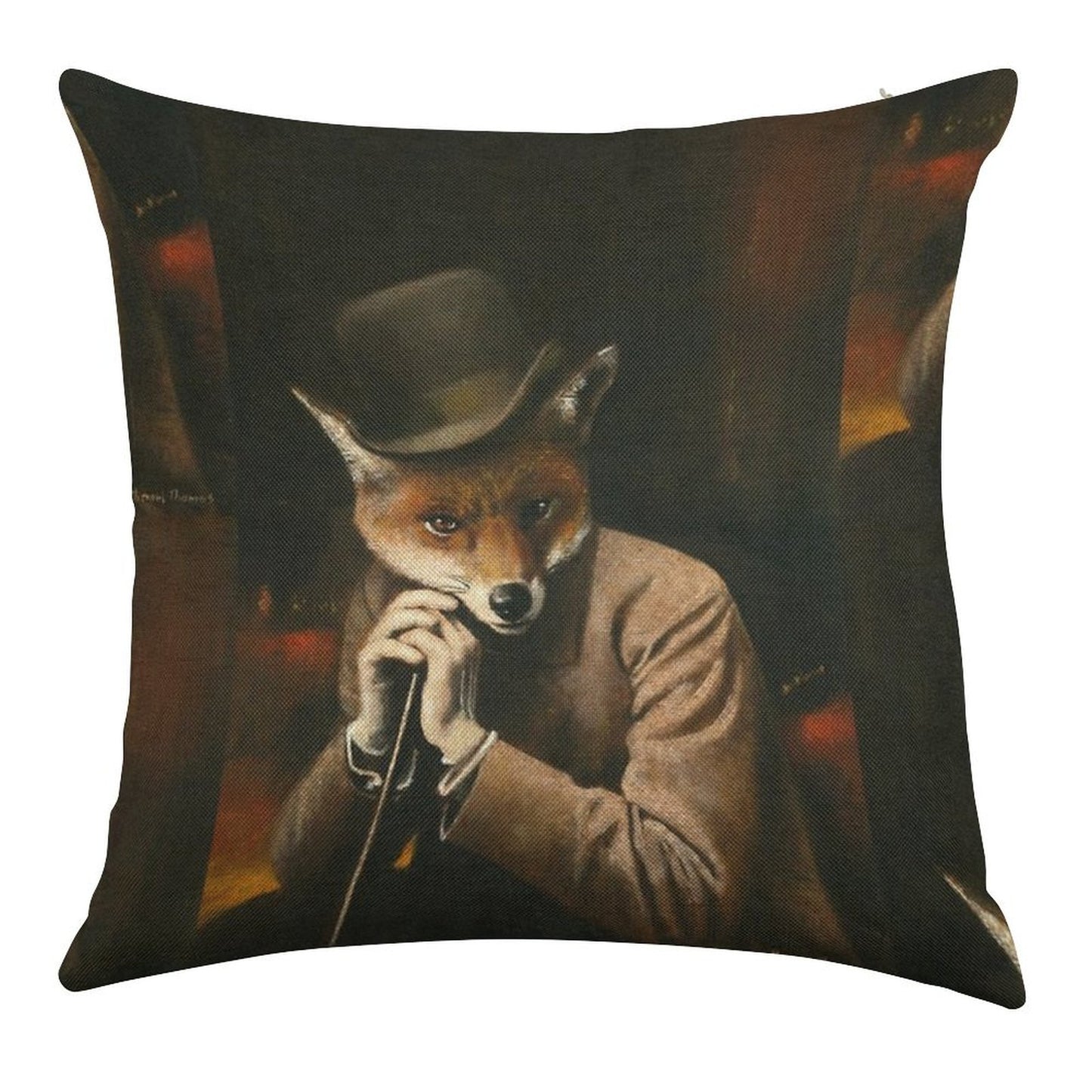 Edwardian Gentleman Fox Linen Throw Pillow Cover