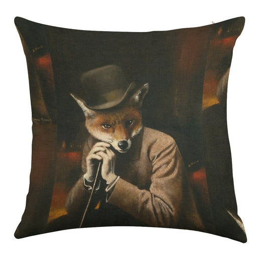Edwardian Gentleman Fox Linen Throw Pillow Cover
