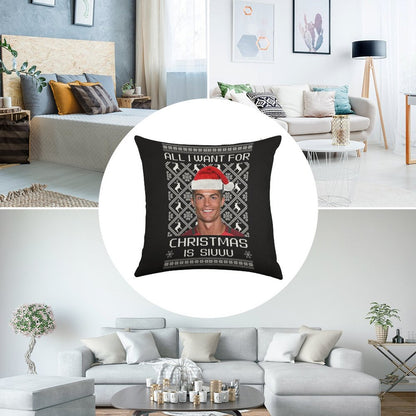 Cristiano Ronaldo Siuuu Christmas Sweater Linen Throw Pillow Cover
