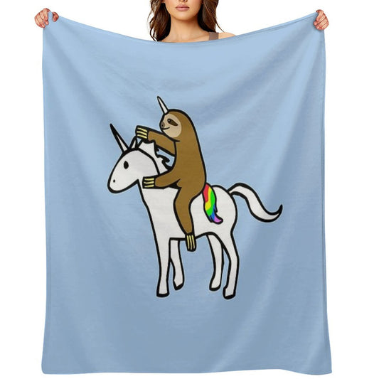 Slothicorn Riding Unicorn Throw Blanket