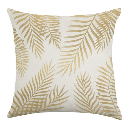 Gold Palm Leaves Linen Throw Pillow Cover