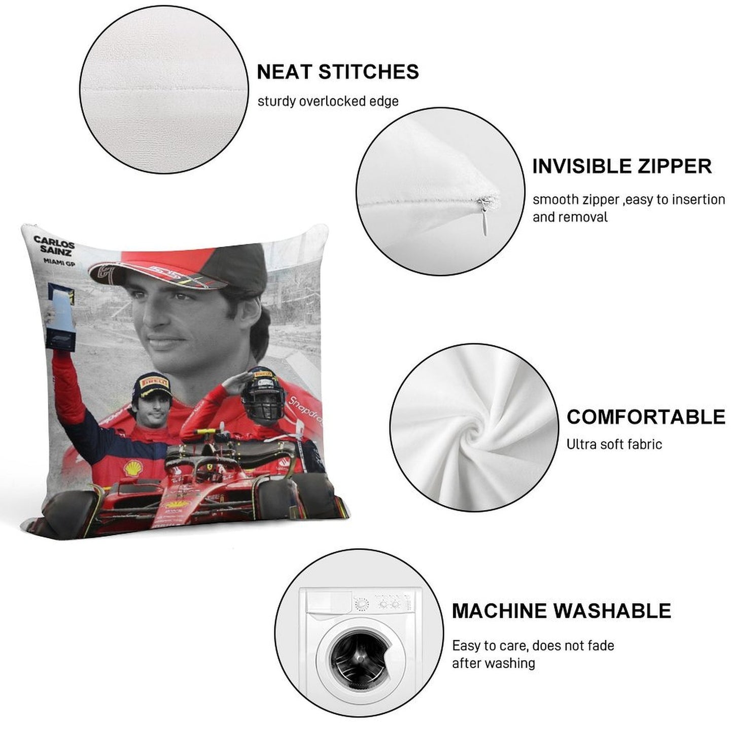 CARLOS SAINZ - 2022 MIAMI GP Soft Skin-Friendly Throw Pillow