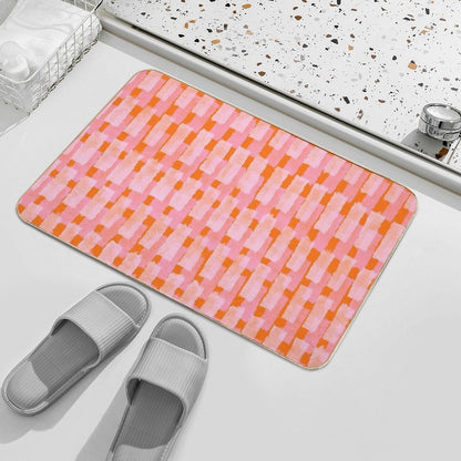 Pink And Orange, Brush Strokes, Geometric Bath Mat