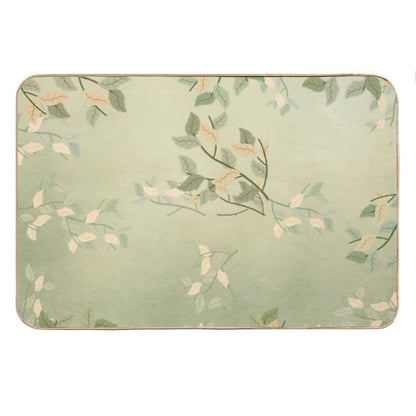 Sage Green Watercolor Woodland Leaves Bath Mat