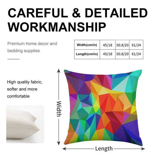 Bright Colorful Geometric Rainbow Design Linen Throw Pillow Cover