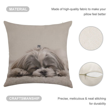 Shih Tzu Sleeping Linen Throw Pillow Cover