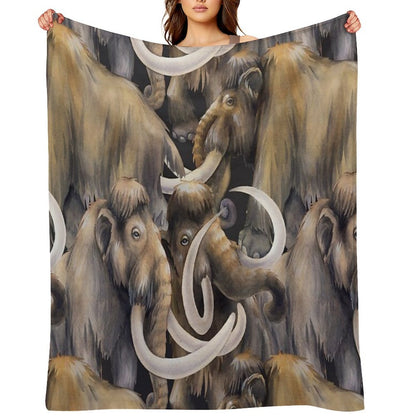 Watercolor Collection of Mammoths Throw Blanket
