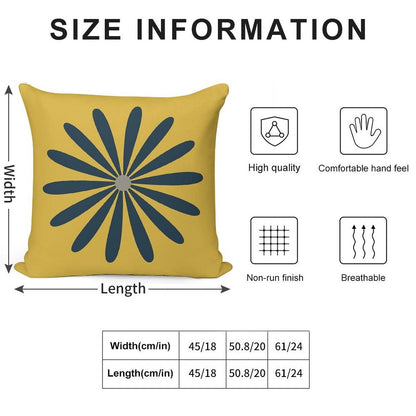 Big Daisy in Navy Blue And Grey on Light Mustard Yellow. Minimalist Mid Century Modern Geometric Retro Floral Soft Multiple Sizes Throw Pillow