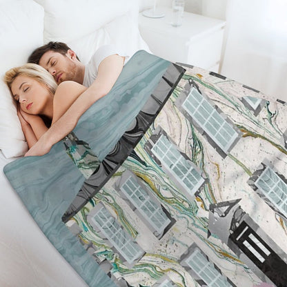 The Bronte Sisters' Parsonage,Haworth  Collage in Marbled Bookbinding Paper Throw Blanket